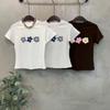 C S In The Room Women S Hado Flower Embroidery paTCh Raglan ShorT Sleeve T ShirT