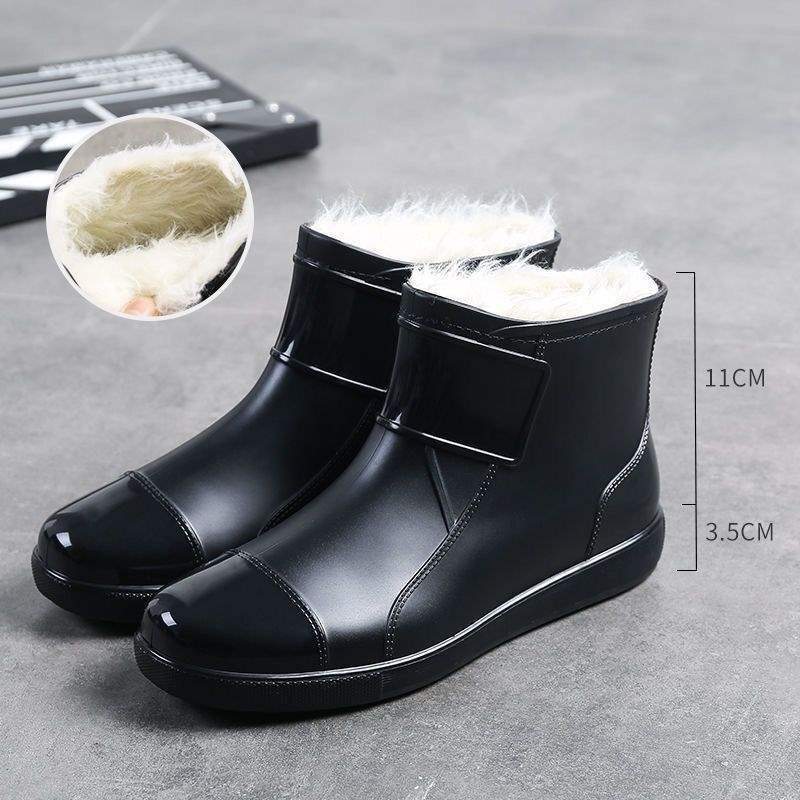Rain shoes men's short tube velvet large size low-top wear-resistant waterproof overshoes rain boots kitchen non-slip car wash work rubber shoes