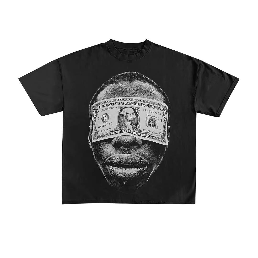 

American Gothic Street Design Money Blind Eyes Printed T-shirt Men s Summer Fashion Y2K Popular Hip Hop Rap Cotton Short Sleeve 4XL