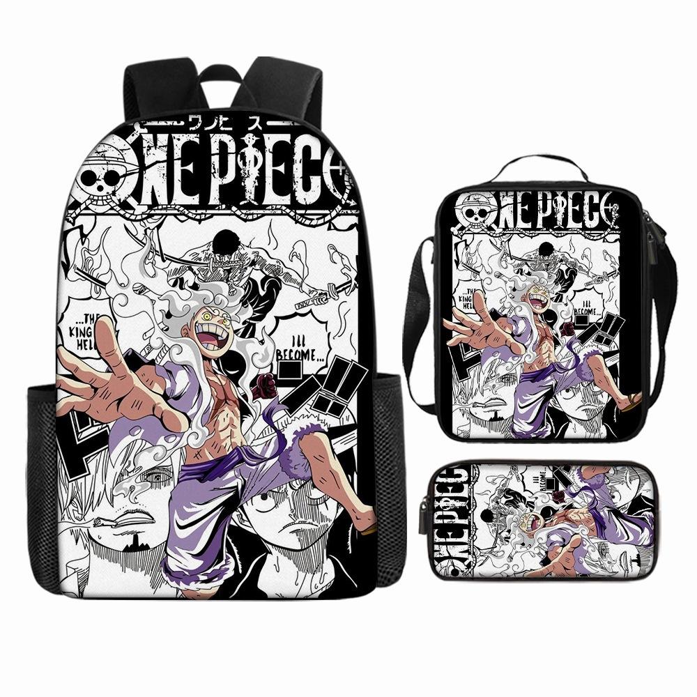 Anime Rucksack Set One Piece Naruto Schultasche für Jungen Schüler Laptop Rucksack Umhängetasche Federmäppchen 3-teilig Große Kapazität Wasserdicht
