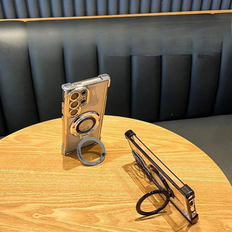 Samsung S24 Ultra Mobile Phone Case Electroplated Four Corner Anti Fall Magnifying Glass Magnetic Suction Bracket S23 Gradient Flash Powder