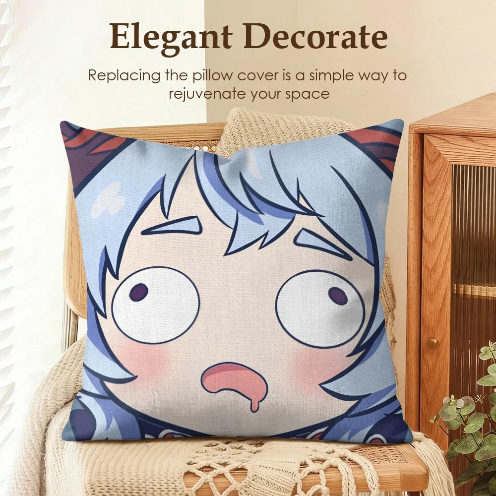 Ganyu Cute Genshin Impact Cushion Cover Natural Linen Organic Fabric DoubleSided Printing Sofa Home Decor Gift Pillow Case