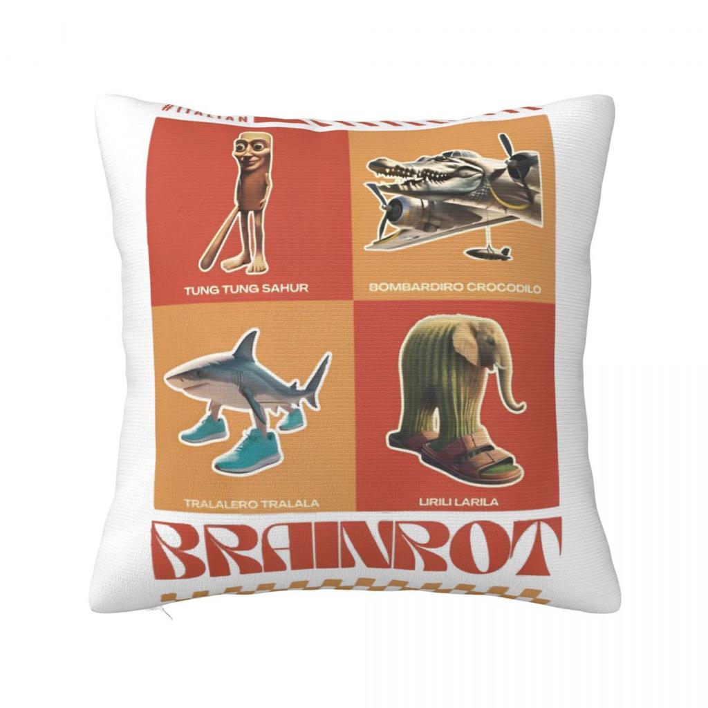 Tung Tung Tung Sahur Square Pillow Case Italian Brainrot Meme Cushion Covers Fashion Decorative Pillowcover for Seat 18