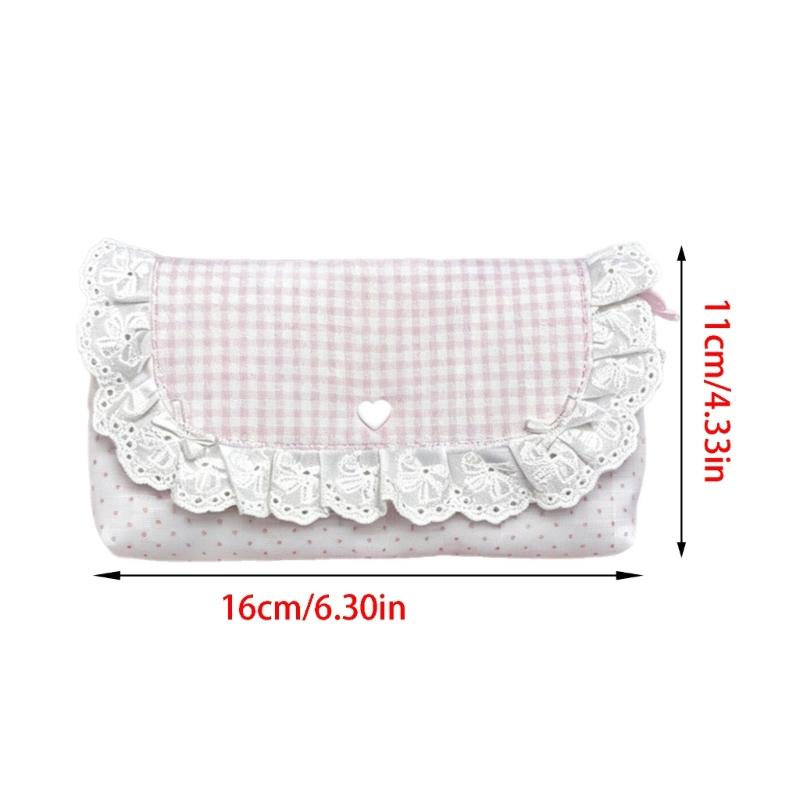Pink Pattern Pen Case with Flap Cover, Multi Section Pencil Bag for School Supplies, Polyester Study Gear Bag for Students and Daily Table Storage