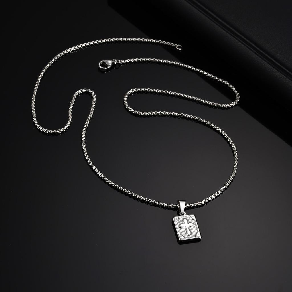 Vnox Cross Square Pendant Necklace for Men Women, Cross Pendant Collar with Stainless Steel Box Chain, Father's Day Dad Boy Gift