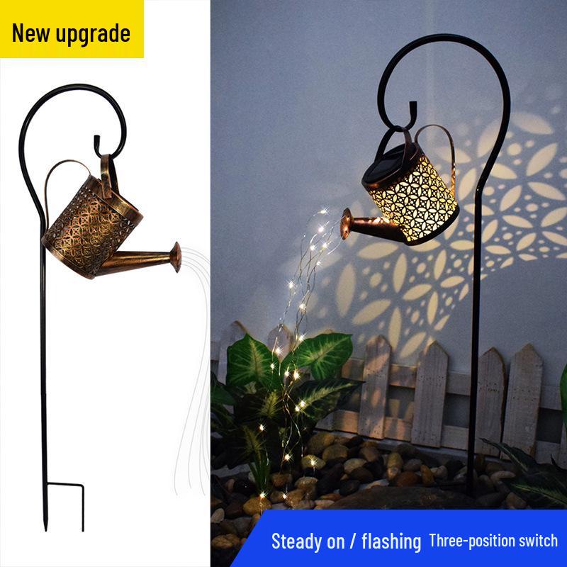 Solar-Powered Wrought Iron Garden Kettle Light - Waterproof Lawn Projection Décor