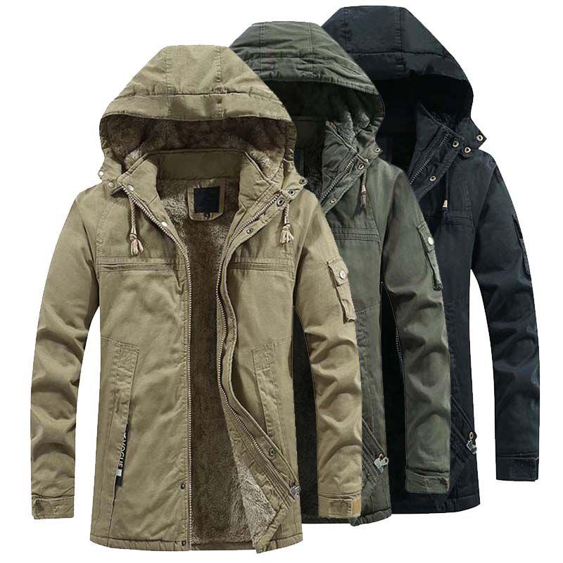Luxuriously Faux Fur Lined Men's Parka Coat Hoodie Zipper Winter Jacket