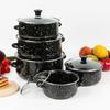 Five-Piece Black Speckled Enamel Cookware Set: Casserole and Double-Ear Stockpots