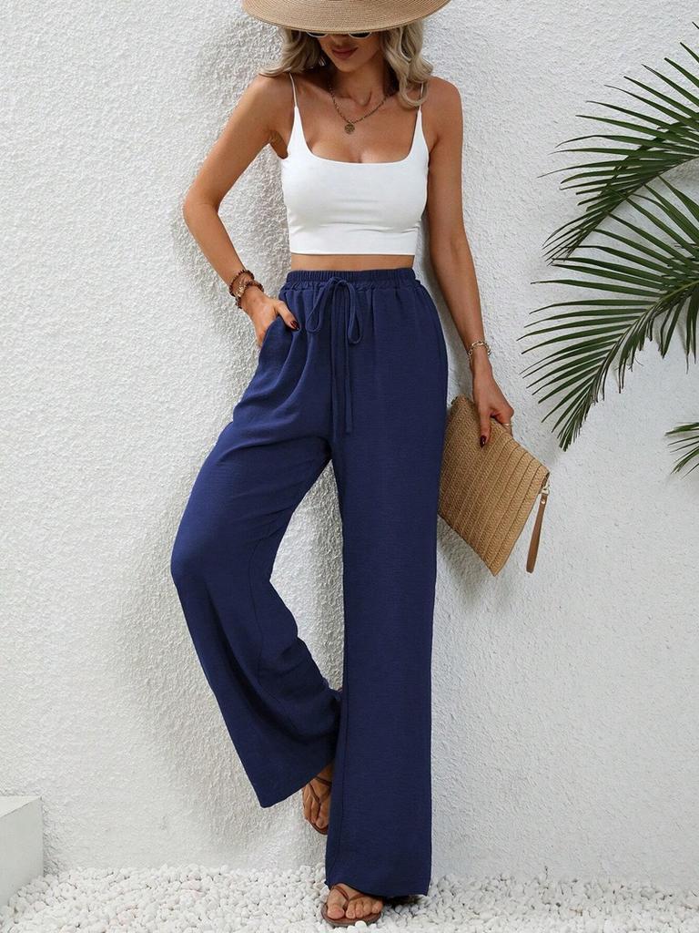 Women's Casual French Comfortable Straight Leg Wide Leg Pants with Pockets for Women