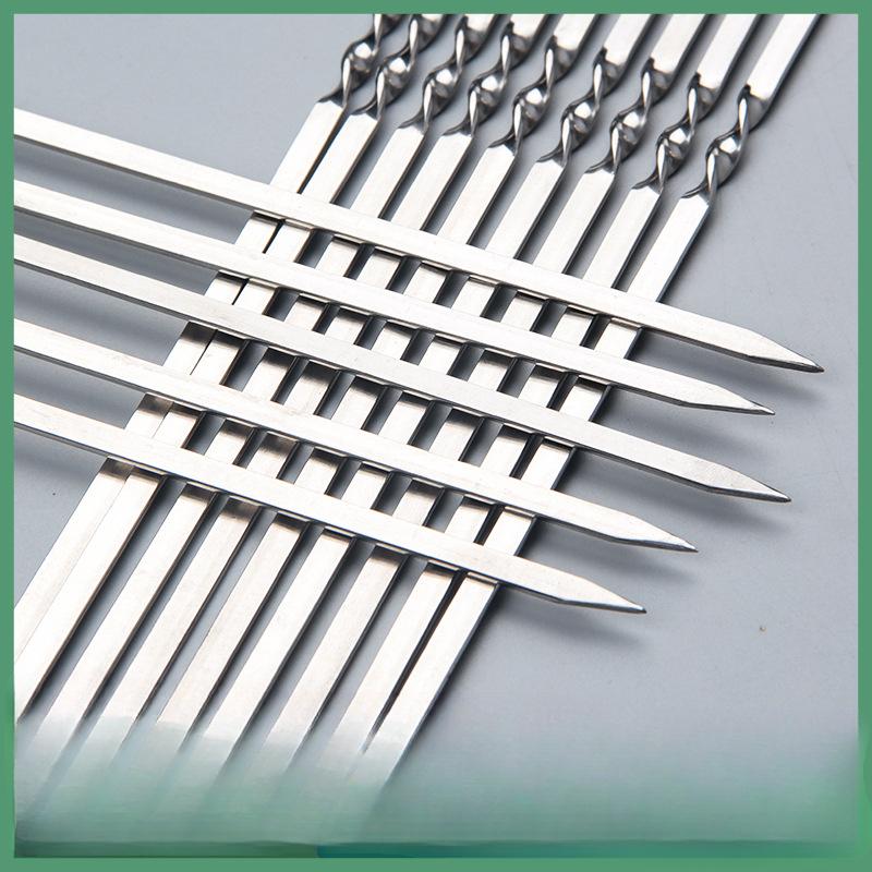 10pcs Stainless steel barbecue skewers, non-magnetic flat skewers, lamb skewers, barbecue needles, barbecue tools