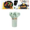 11 Pcs Silicone Kitchenware Set Heat Proof Wooden Handle Kitchen Utensils Set with Storage Bucket