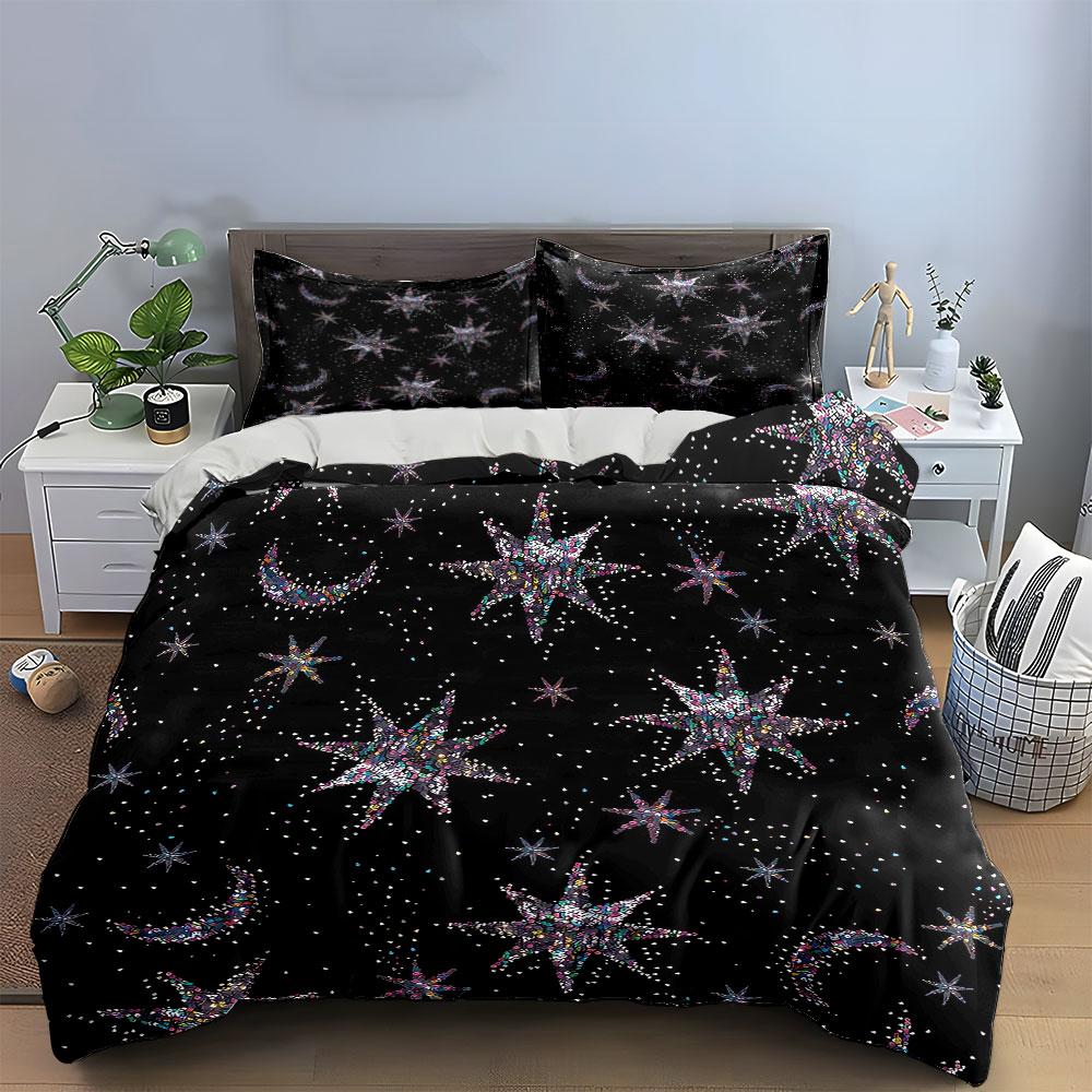 Starry Night Pattern Home Decor Soft Comfortable Duvet Cover Bedding Set Included 1*Duvet Cover & 2*Pillowcases, Gift
