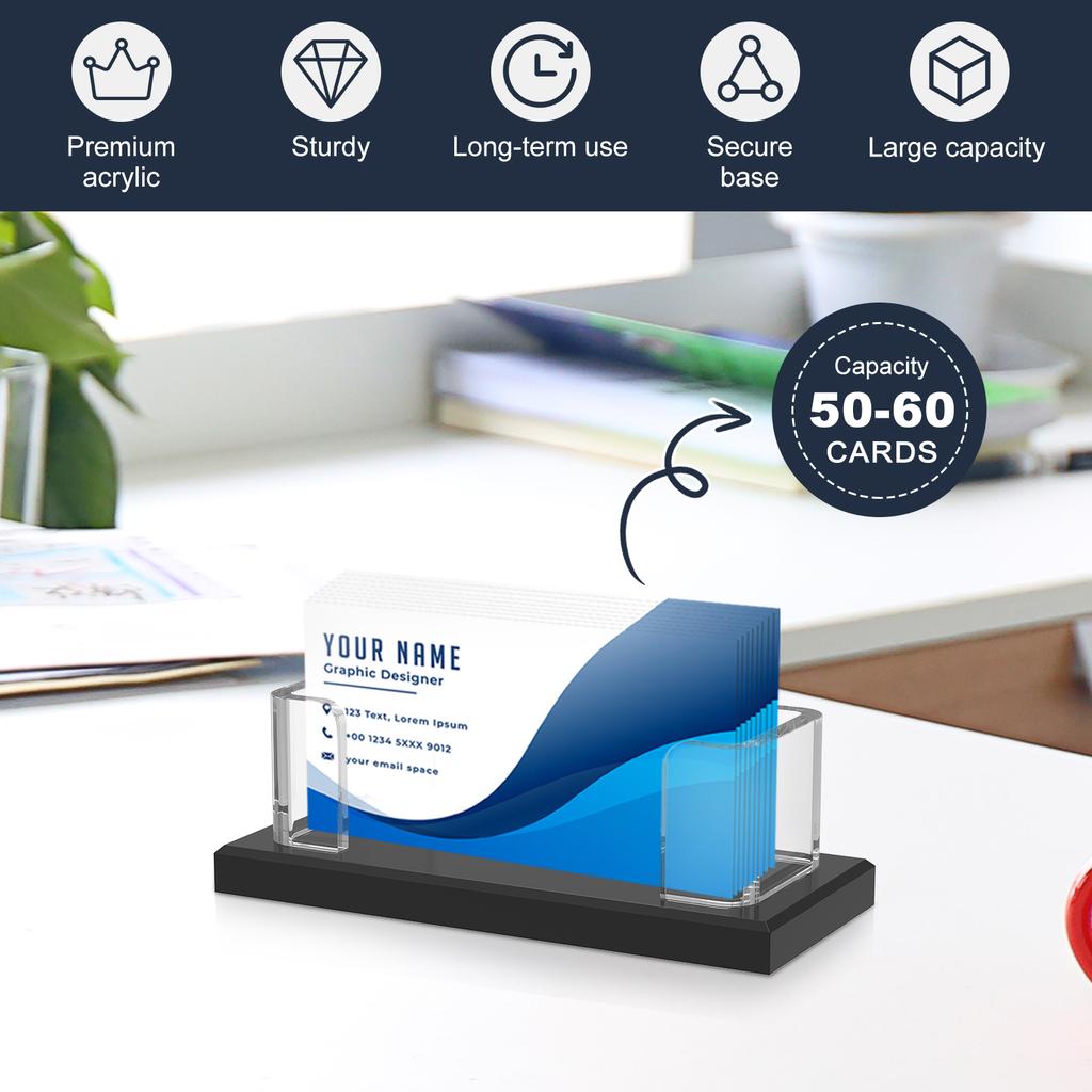 2Pcs Acrylic Business Card Holder Transparent Desk Cards Display Stand Office Flyer Pamphlet Rack Note Trade Shows