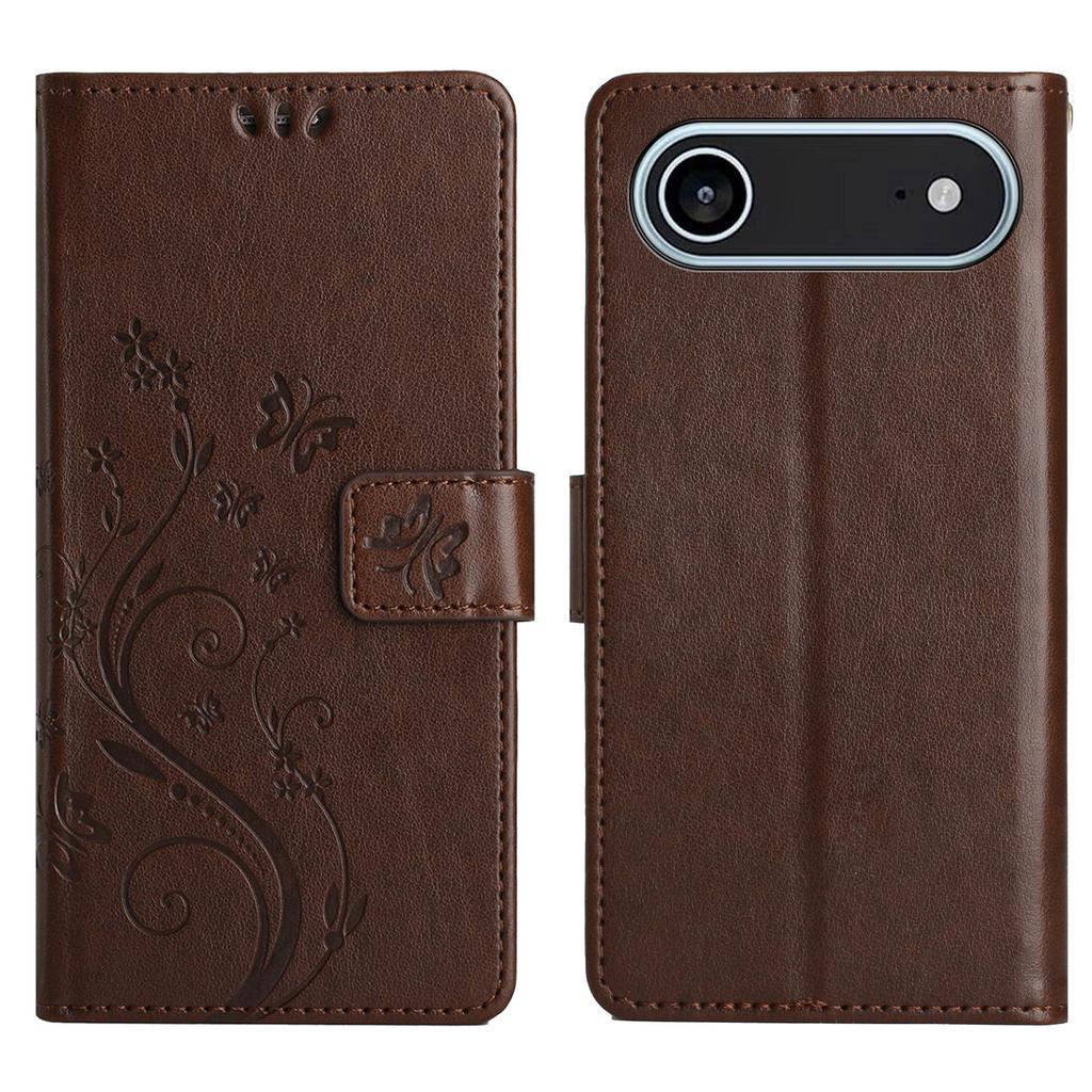 Für iPhone Air Leder Wallet Case Schmetterlingsblumen-Prägung Handyhülle mit Trageband