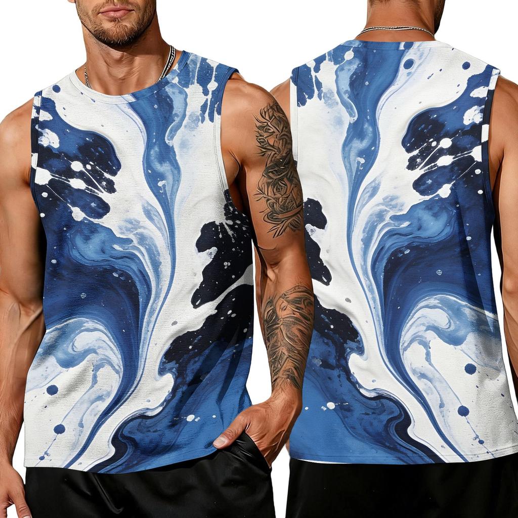 Ärmelloses Tanktop für Herren mit abstraktem Tintenmuster, athletische Passform, atmungsaktive Sport-Freizeitweste für Aktivitäten im Freien und in Innenräumen