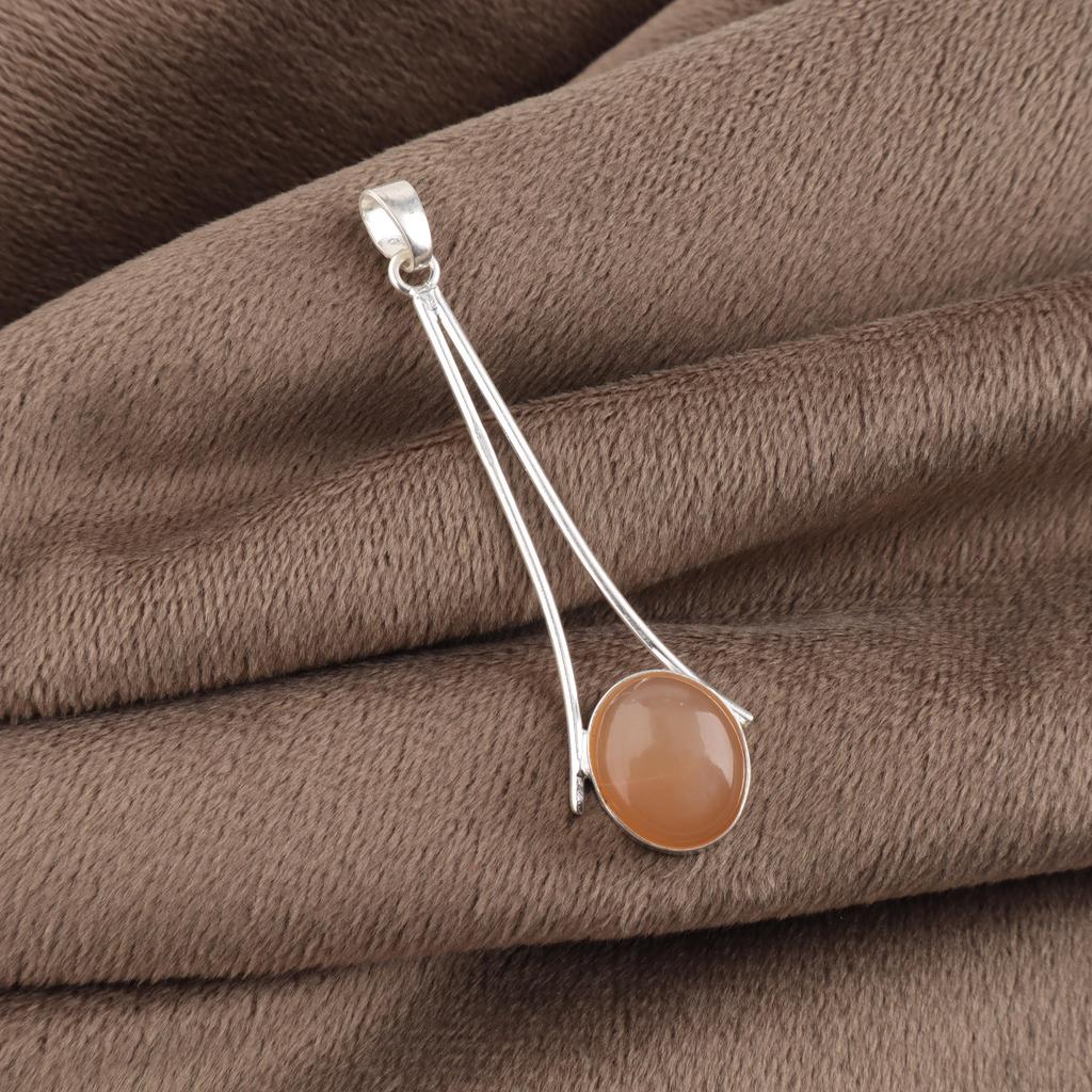 Peach Moonstone Gemstone 925 Sterling Silver Handmade Jewelry Women Pendant 1.79" PP-69-25