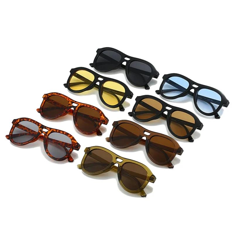  Vintage Double Bridges Pilot Men Sunglasses Fashion Shades UV400 Women Tea Sun Glasses