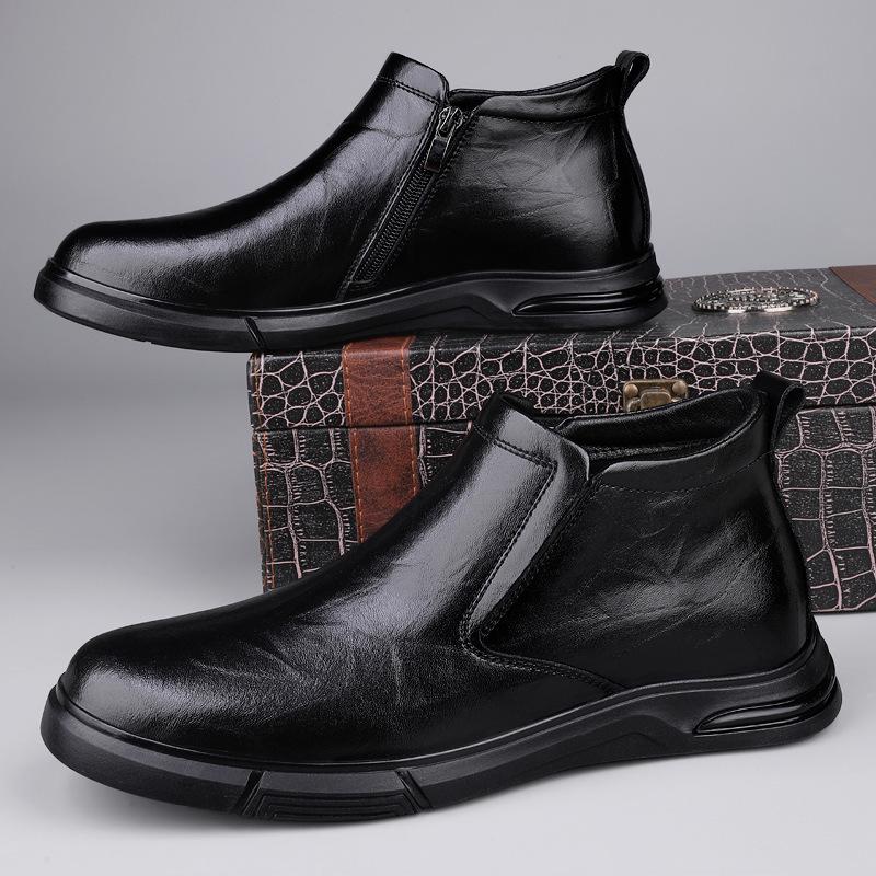Cross-border Men's Winter Leather Shoes - Wool Lined, Warm, Casual Dad Shoes