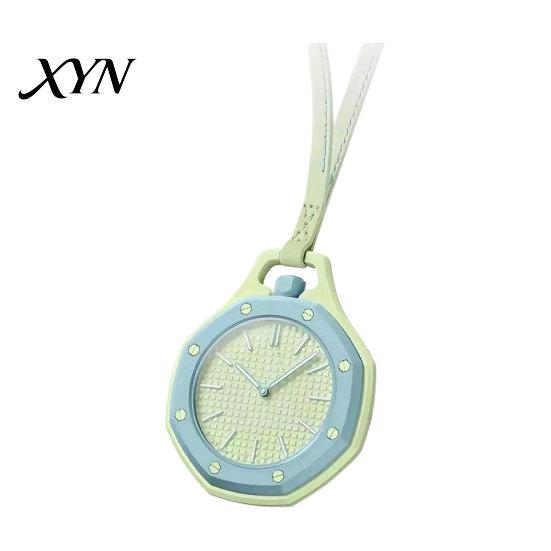 Vintage Pocket Watch Colorful Octagonal Watch, Mechanical Quartz Analog Hollow Case Fashion Accessory Necklace with Faux Leather Strap for Men Women