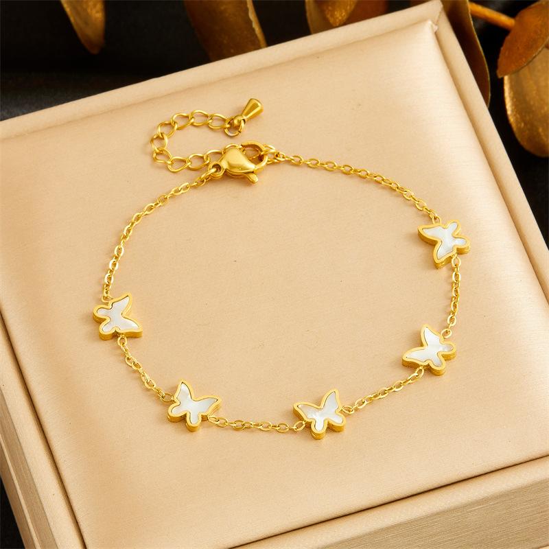 White Butterfly Jewelry Set Necklace Bracelet Earrings Set Gold Plated Shell Butterfly Jewelry for Women