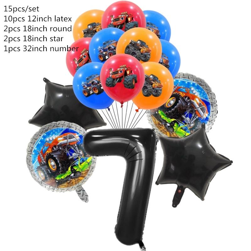 15Pcs Monster Truck Balloon Car Themed Birthday Foil Ballons Dump Truck Helium Balloon Boy Birthday Party Decor Supplies