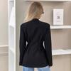 Damen Schwarzer Plissierter V-Ausschnitt Figurbetonter Blazer