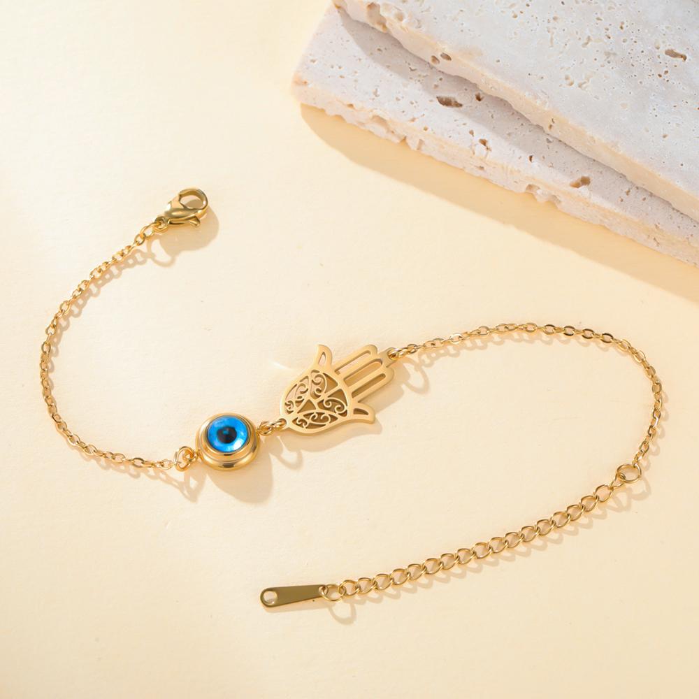 Dawapara Hamsa Evil Eye Bracelet Hand of Fatima Protection Talisman Good Luck Charm Stainless Steel Jewelry