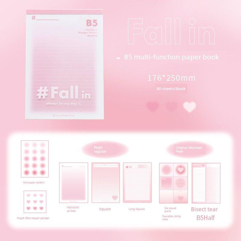 

Rosyposy Soft Set Tearable Writing Pads B5 Notepad Student Notebook Book Good-looking Horizontal Grid Blush