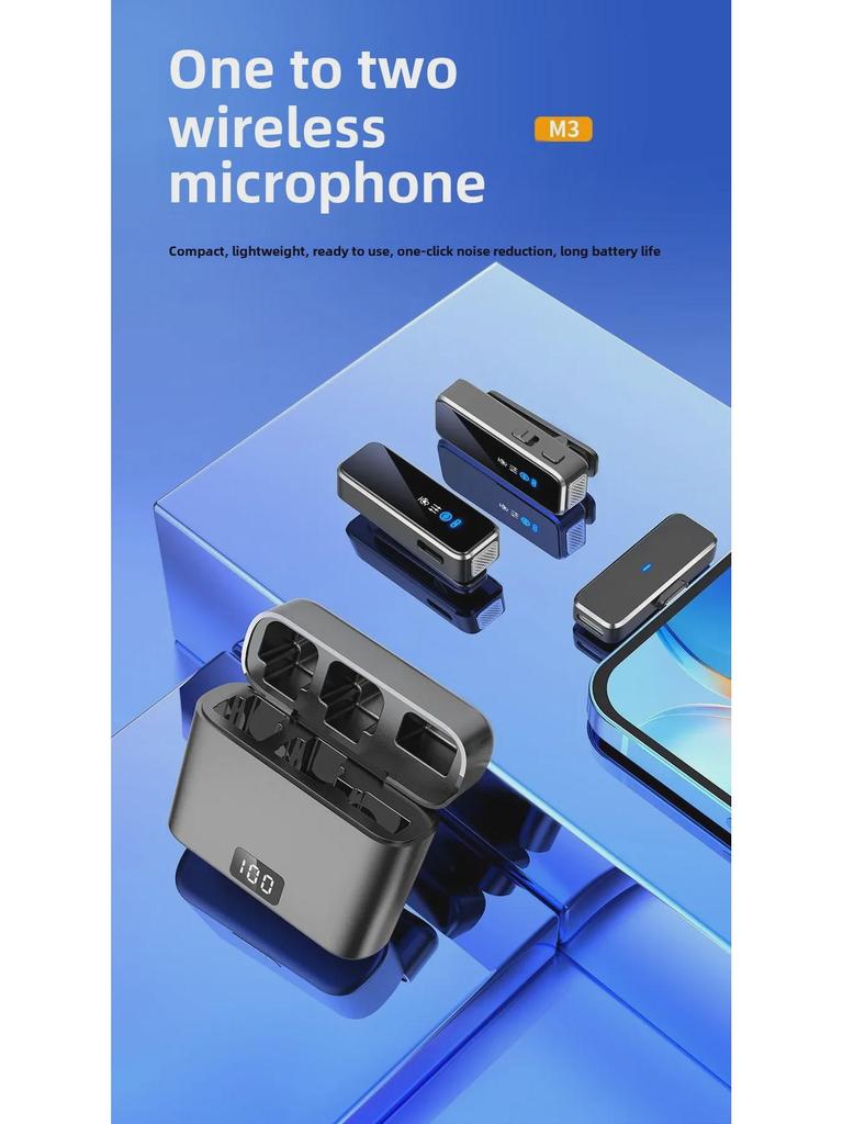 M3 Wireless Collar Clip Microphone with Charging Case, Dual Storage, Noise Reduction, for Mobile Live Broadcasts.
