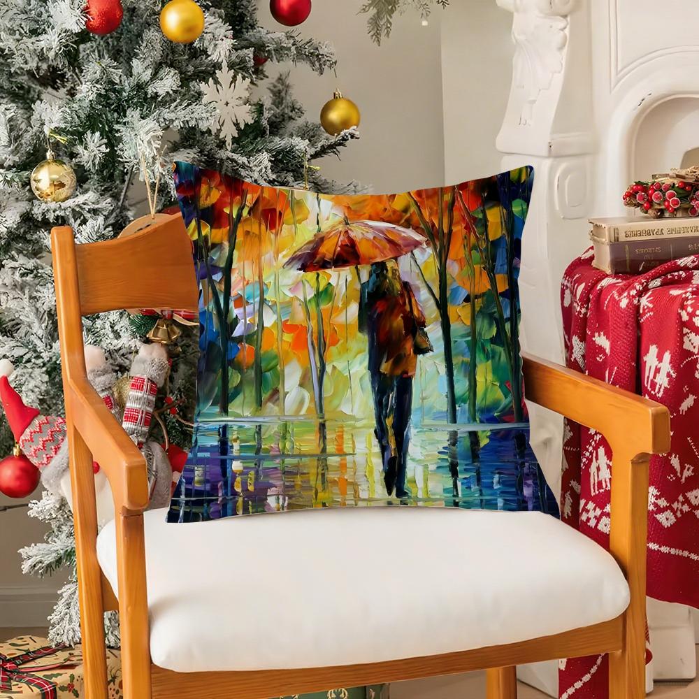 Leonid Afremov Oil Painting Pillow Case Silky Short Plush With Invisible Zipper Dustproof Sofa Cushion Cover For Home Decor