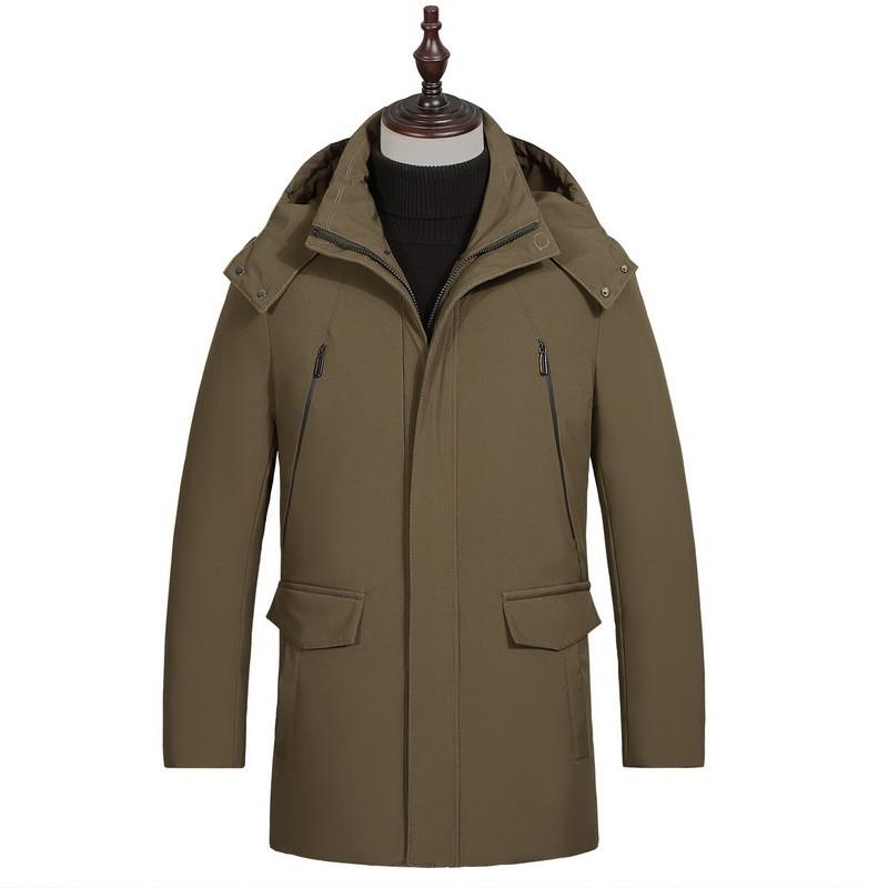 Mens Thick Warm Down Coat Seniors - Mid-Length Winter Jacket With Multiple Pockets 86-90% White Duck Waterproof
