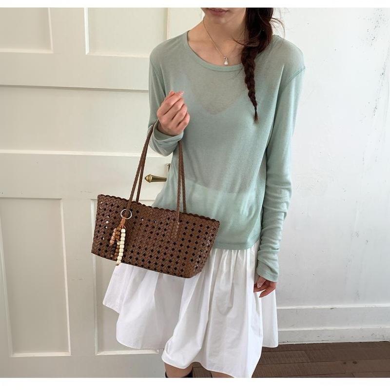 Foldable Women Hollow Woven Tote Bag Large Capacity Casual Shoulder Handbag for Travel Beach Grocery Shopping