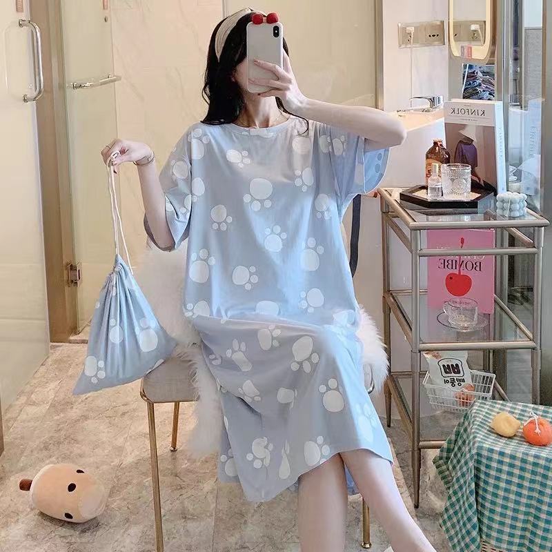 Girls' Summer, Spring and Autumn Short-sleeved Home Wear with Cute Cartoon Designs and Loose Style Pajamas and Nightgowns