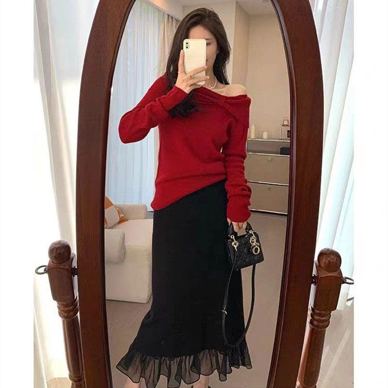 

Трикотажная юбка миди с сетчатыми вставками, для миниатюрных, осенне-зимняя модная юбка А-силуэта с высокой талией, средней длины, облегающая бедра One Size чёрный