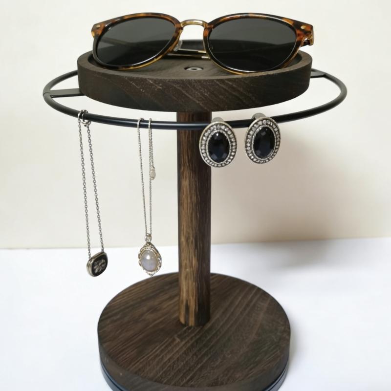 Stylish Rotating Sunglasses Rack Natural Paulownia Wood Space Saving Display Stand For Multiple Pairs