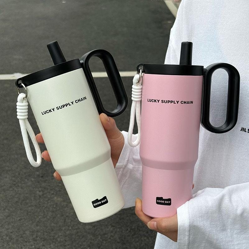 Water bottle Twilight thermos cup Large capacity water cup High grade stainless steel ice cup Straw cup