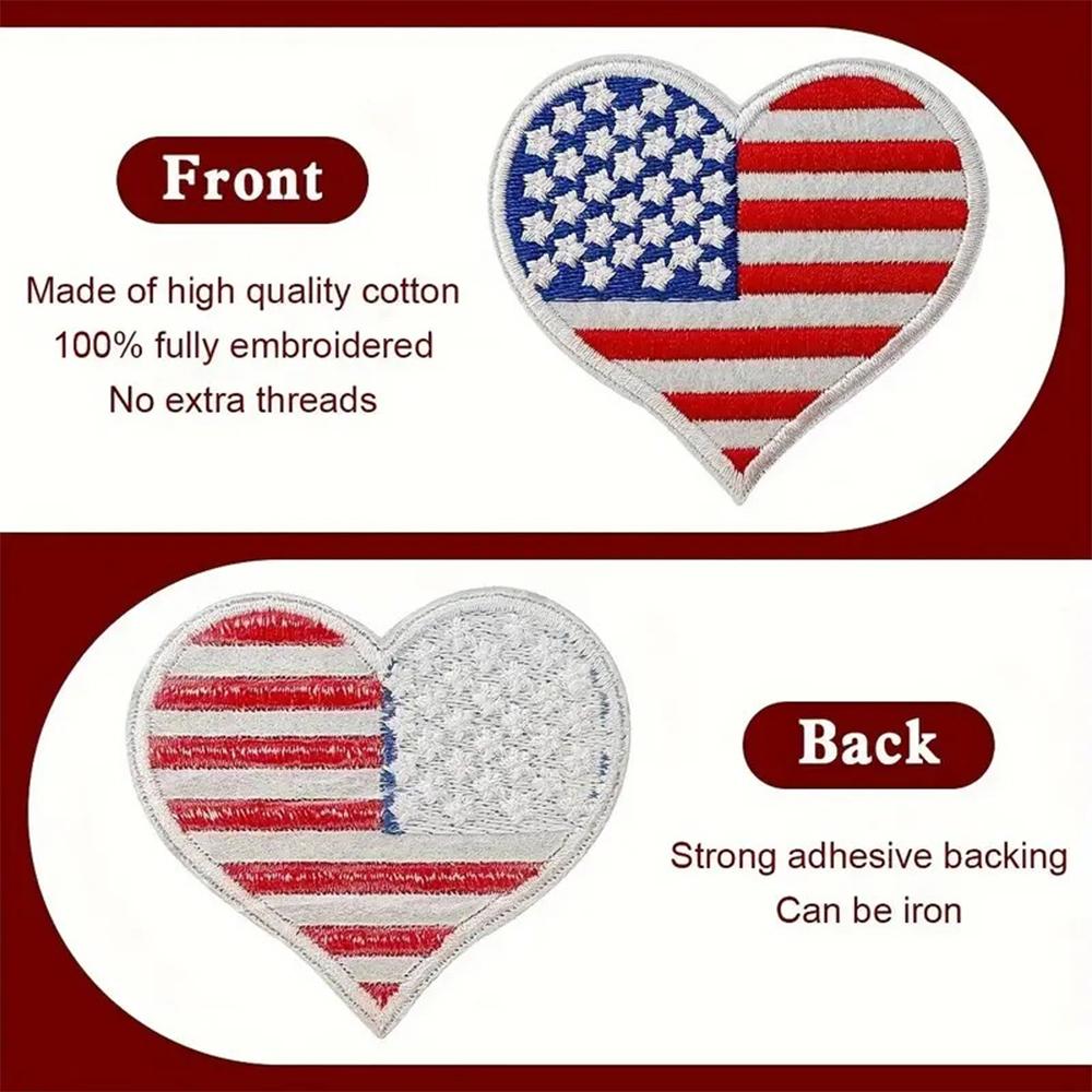 12 Pcs American Flag Heart Embroidered Patch Iron On USA Applique Badge for Jacket Jeans Hat Backpack Clothes Decoration