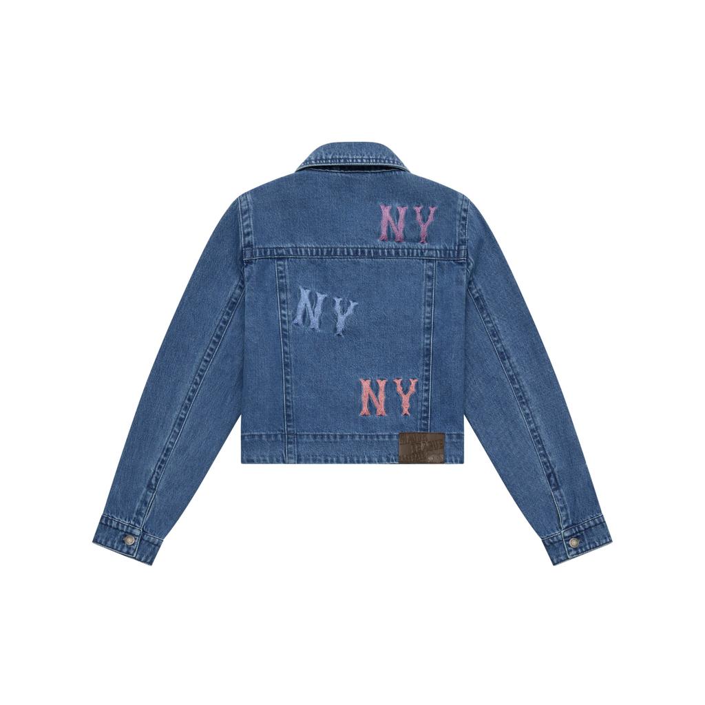 MLB Fashion Sports Series New York Yankees 24FW All Over Printed Color Embroidered Logo Denim Jacket Women Jackets Indigo 3FDKG0144-50INS