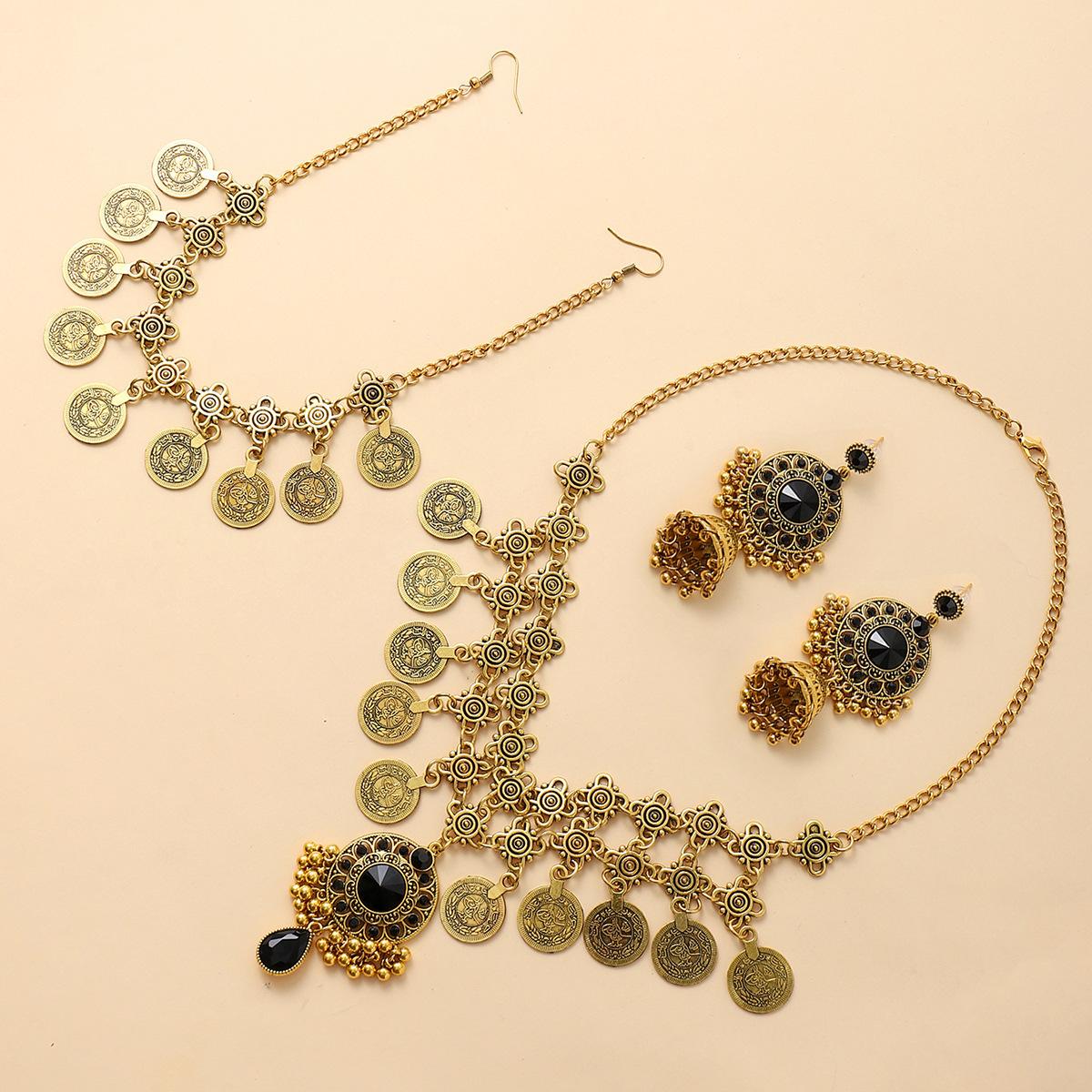 Преувеличенный набор бриллиантовых украшений Винтажный богемный круглый серьги Ожерелье с подвеской из рисового жемчуга