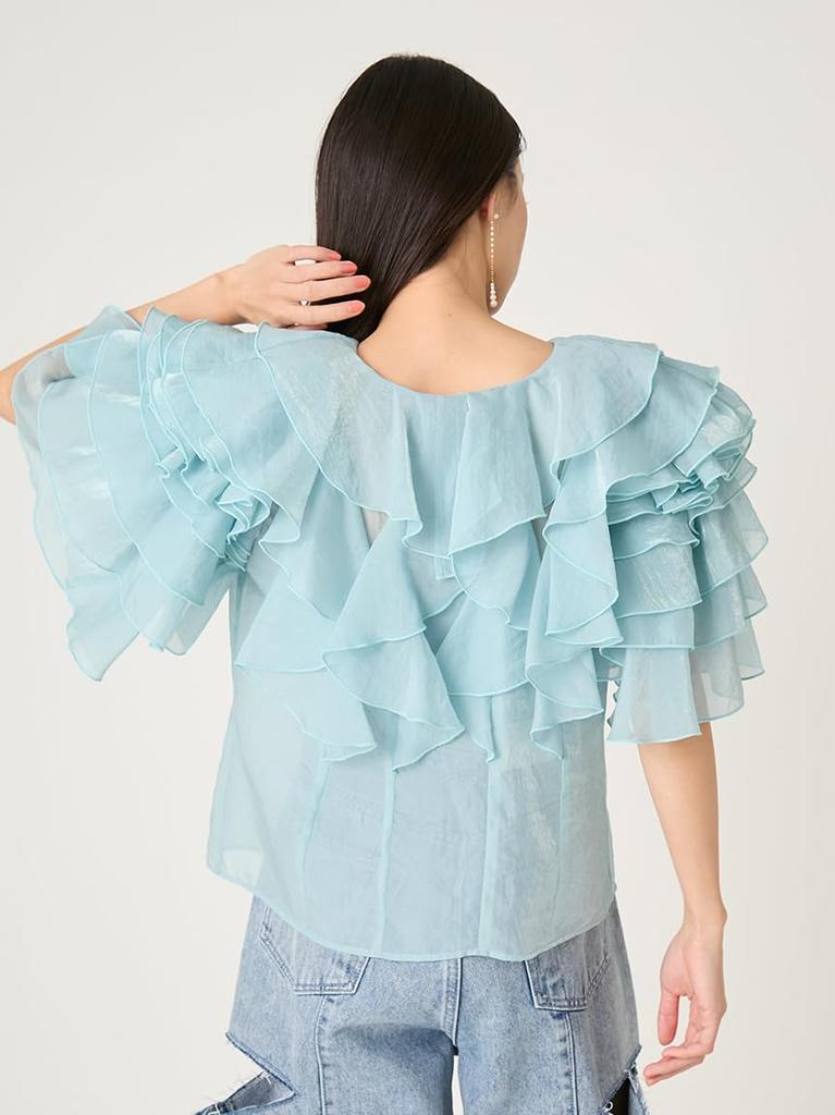 [FRAY I.D] 2-way Flower Sleeve Frill Blouse FWFB261096 Women's BLU Free Size
