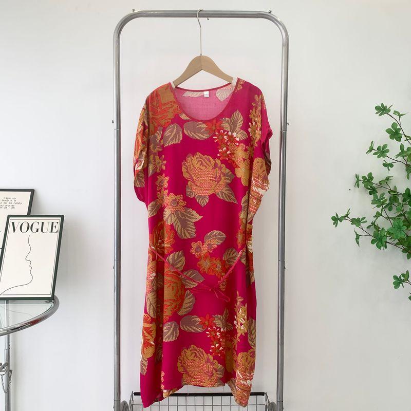 Multi-Color Silk Cotton Dress Home Wear Shoelace round Collar Skirt Special Treatment Rayon Nightdress for Women
