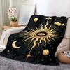 1pc Bohemian Sun & Celestial Fleece Blanket - Black & Golden All-Season Luxury Throw, Soft Breathable 100% Polyester with HD Dig