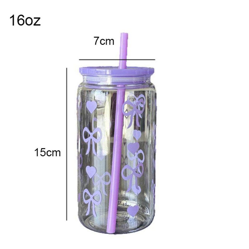 Simple Plastic Water bottle 500ml Bowknot Pattern Aesthetic Tumbler Cup Heat-resistant Large Capacity Milk Tea Cup for Students