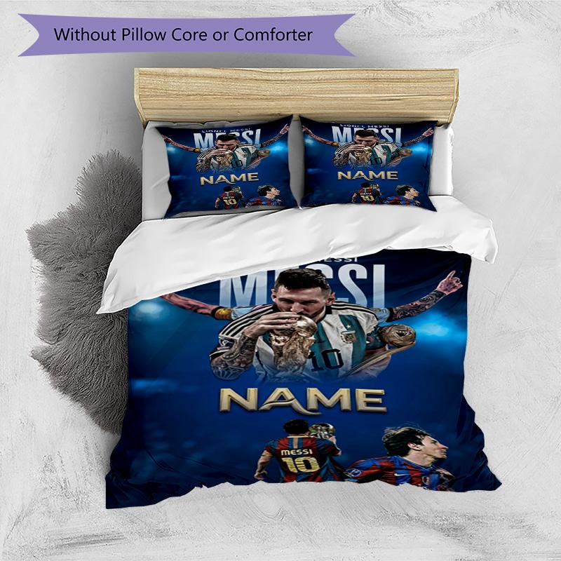Messi Lionel Messi Football Legend Personalized Name Bedding Set,Cozy Bed Linen for Teen Boys Bedroom Decoration,Perfect Birthday Gift,Washable Duvet 