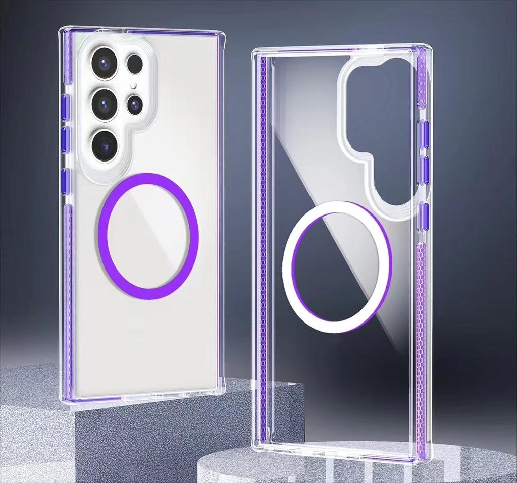 Fashion Clear Strong Magnetic MagSafe Phone Case for Samsung Galaxy S24 Ultra S24 Plus Color Bezel Protection Shockproof  Cover