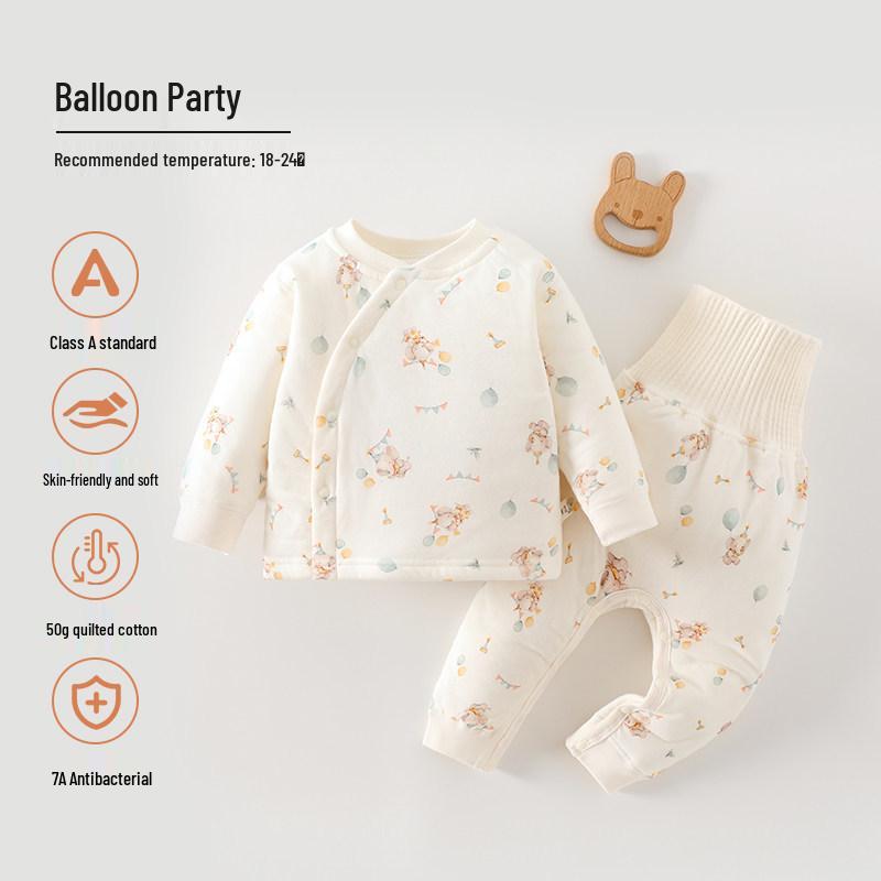 Jingqi Baby High-Waisted Cotton Pajama Set for Girls - Padded, Warm, and Perfect for Spring/Autumn
