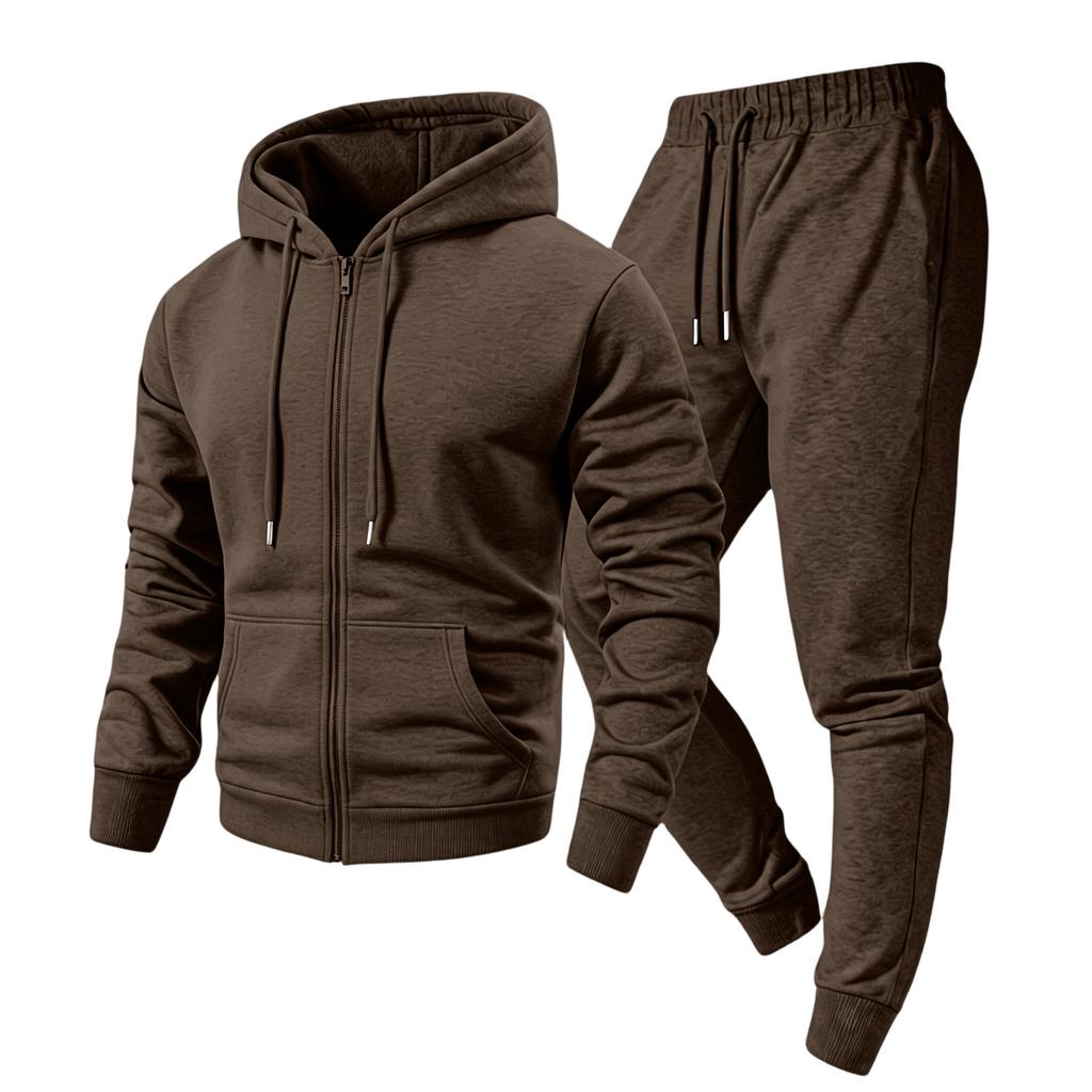 Men's 2 Piece Hoodie Jacket and Cargo Pants Set Casual Athletic Track Suit with Elastic Waist Multi-Pocket Jogger Pants