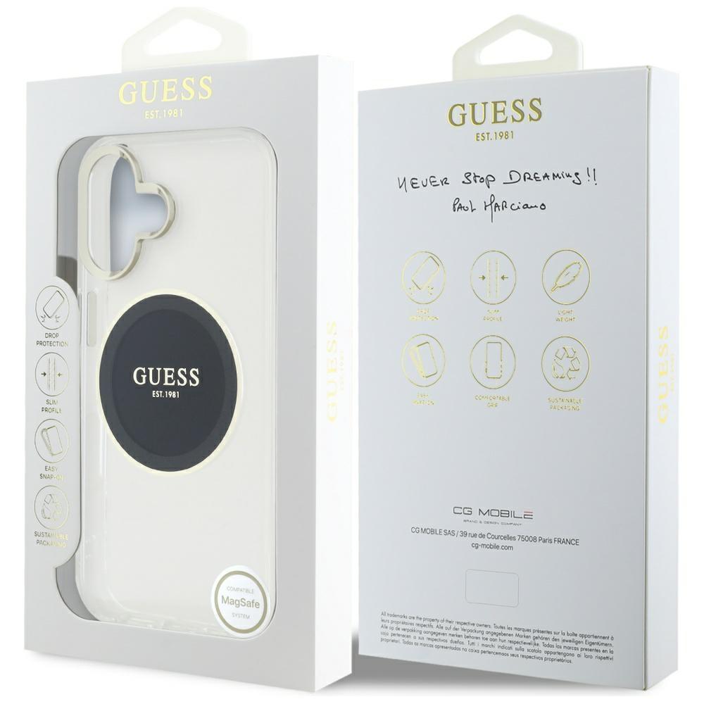 Guess Iml Metal Colored Circle Case Classic Logo Magsafe For iPhone 16 Black