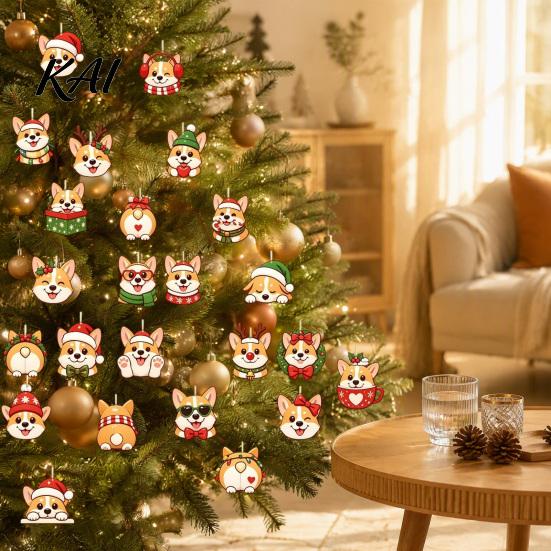 Dog Advent Calendar 24 Day Calendar, Cute 2D Flat Chihuahua Hanging Ornaments, Decorative Ornaments for Owners Different Acrylic Pendants Holiday Home