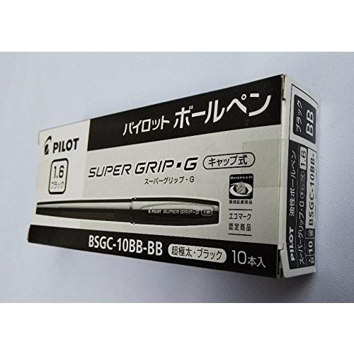 Pilot Oil-based Ballpoint Pen, Super Grip G, Cap Type, 1.6mm, Super Thick, Black Shaft, Black Core, BSGC-10BB-BB, Set of 10